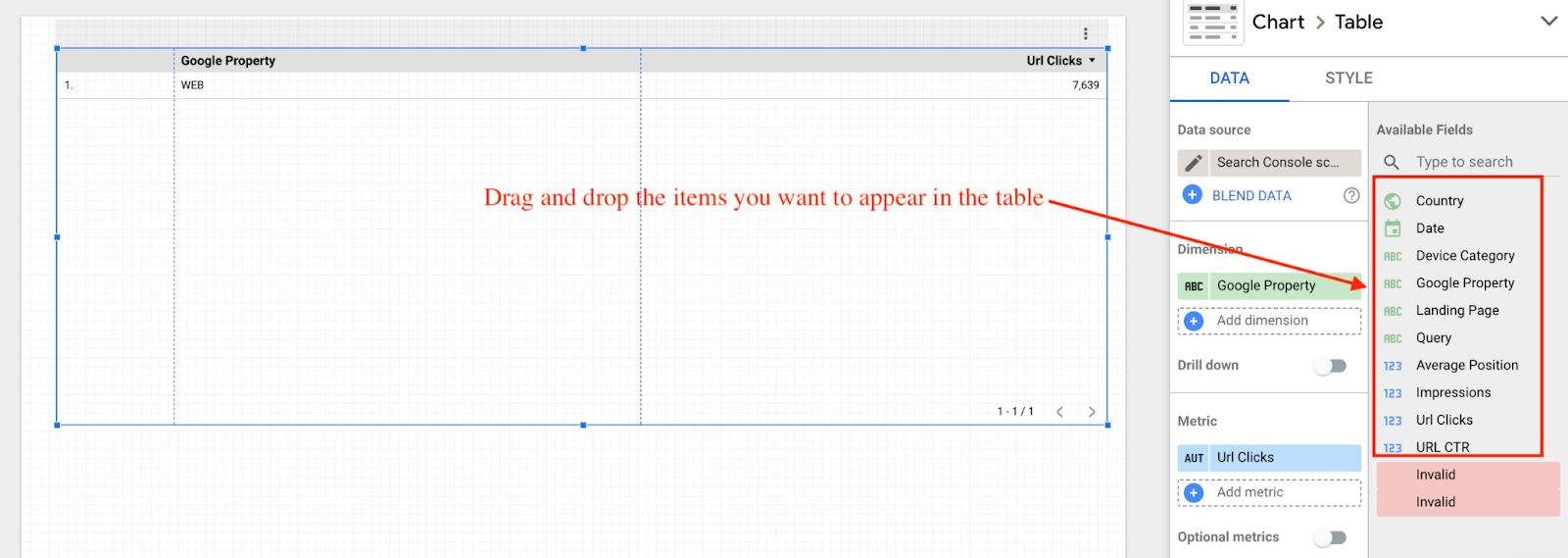 Data Stuido table properties