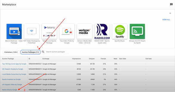 DV360 auction packages